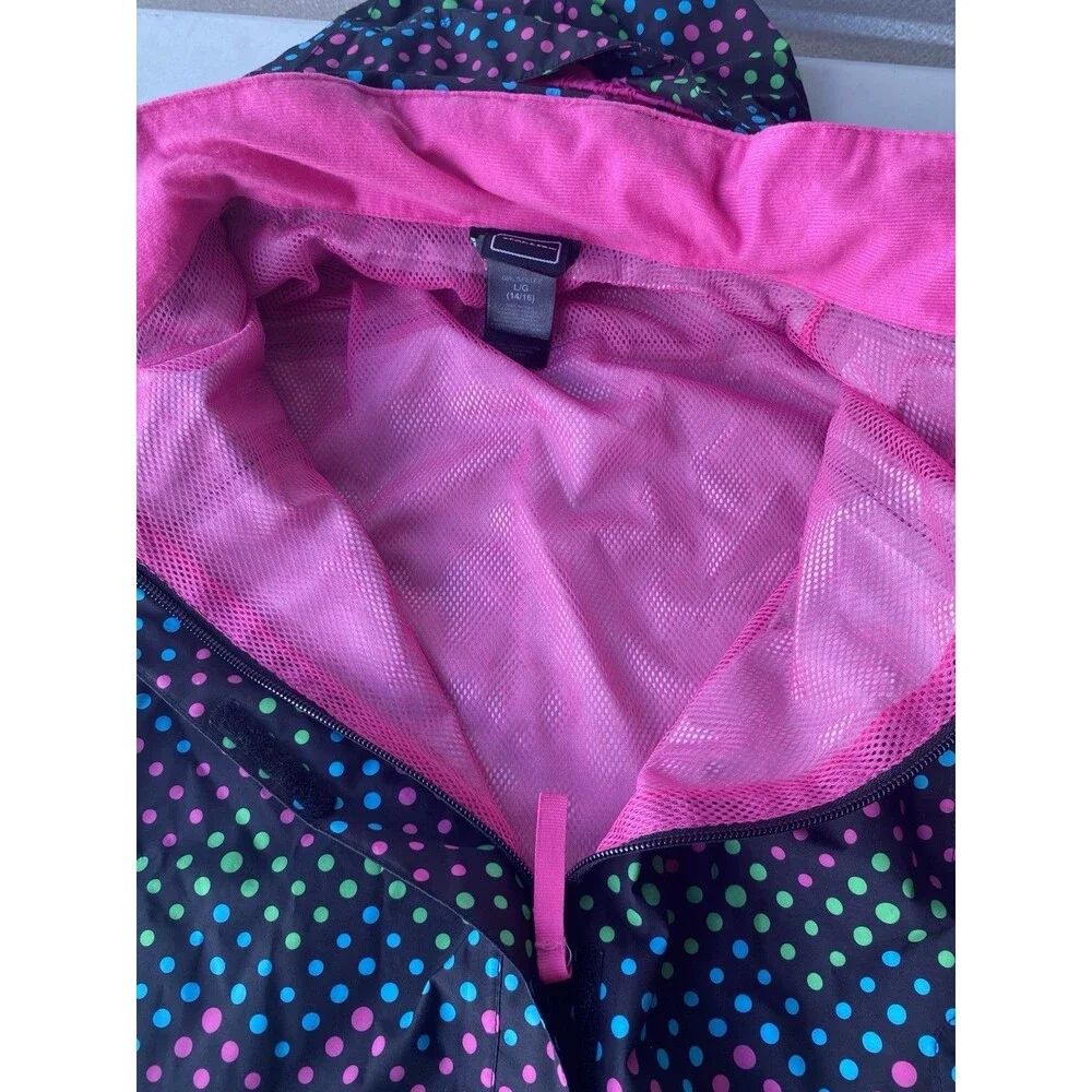 The North Face Kids Rain Jacket Polka Dot Black Pink Blue Green Size L 14/16